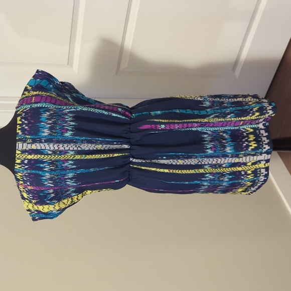 BEBOP | Vibrant blue and purple short sleeve dress, Stretchy Waist, Medium - Picture 3 of 9